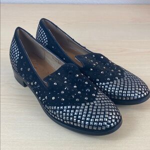 Azura Alisia Black Fabric Silver Studded Loafer Flats Size 37